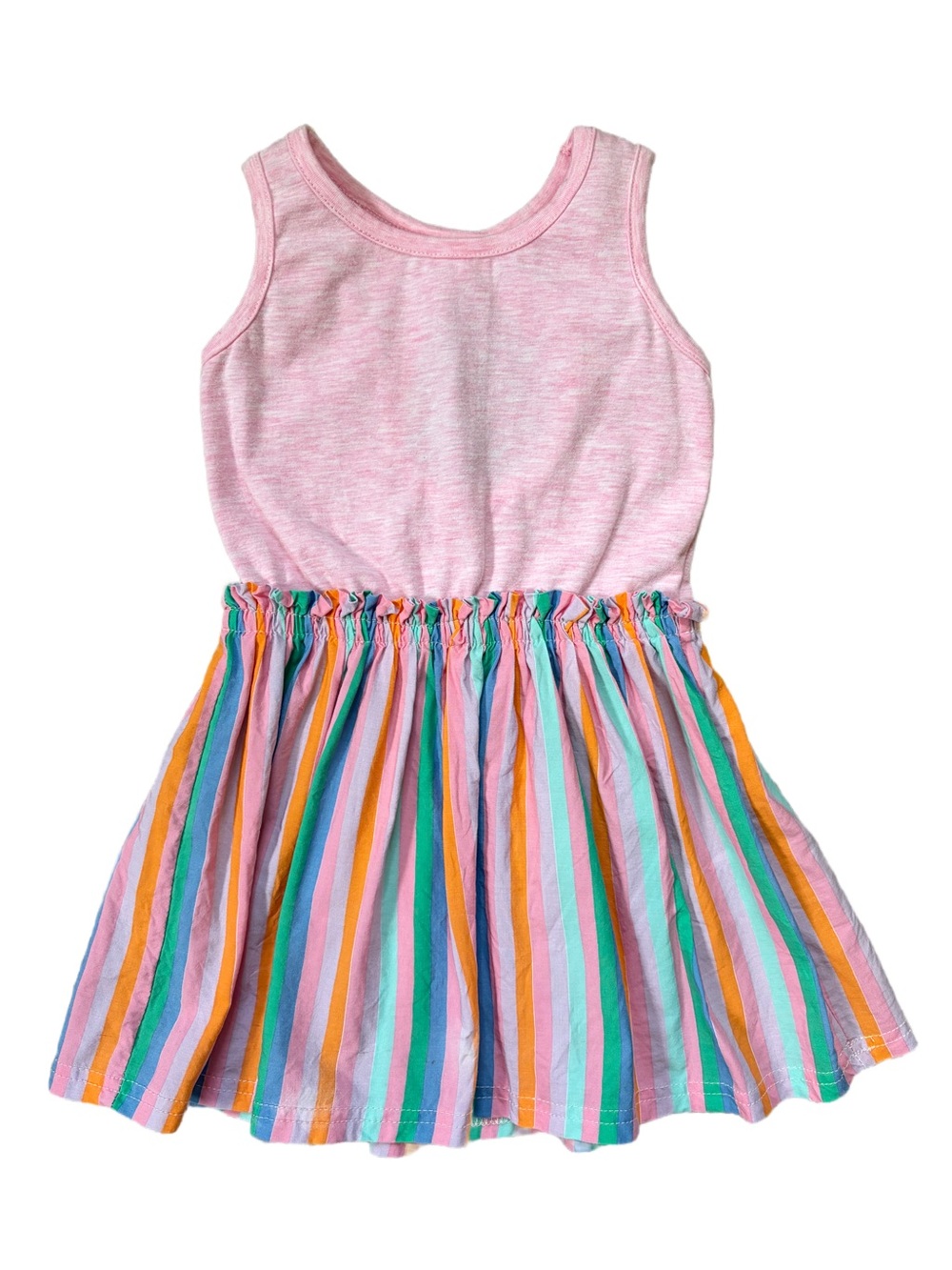 Baby Emporio - Girls Pink Tank Dress with Multicolor Stripe Skirt
